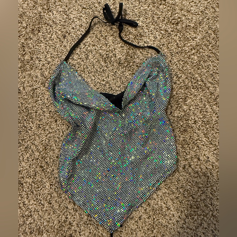 Sparkle halter top, size large open back